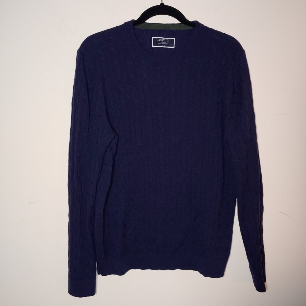 Charles Tyrwhitt Jermyn Street London Cable Knit Lambswool Sweater L Navy Blue
